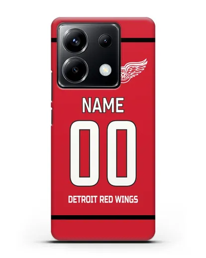 Чехол ХК Детройт Ред Уингз с фамилией и номером красная форма силиконовый для Xiaomi Poco X6