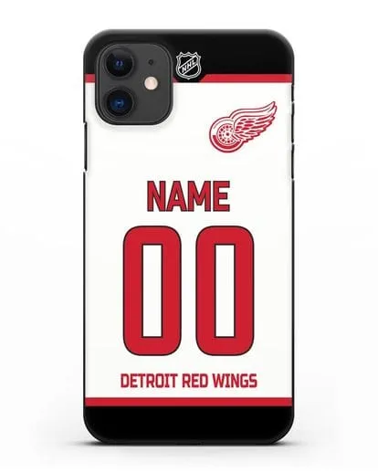 Чехол ХК Детройт Ред Уингз с фамилией и номером белая форма силиконовый для iPhone 11