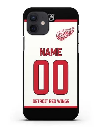 Чехол ХК Детройт Ред Уингз с фамилией и номером белая форма силиконовый для iPhone 12