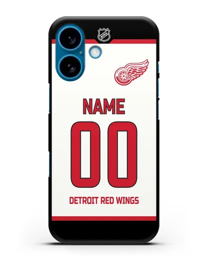 Чехол ХК Детройт Ред Уингз с фамилией и номером белая форма силиконовый для iPhone 16