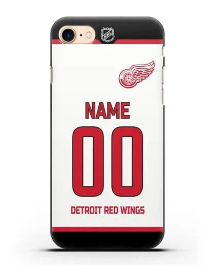 Чехол ХК Детройт Ред Уингз с фамилией и номером белая форма силиконовый для iPhone 7