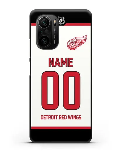 Чехол ХК Детройт Ред Уингз с фамилией и номером белая форма силиконовый для Xiaomi Poco F3