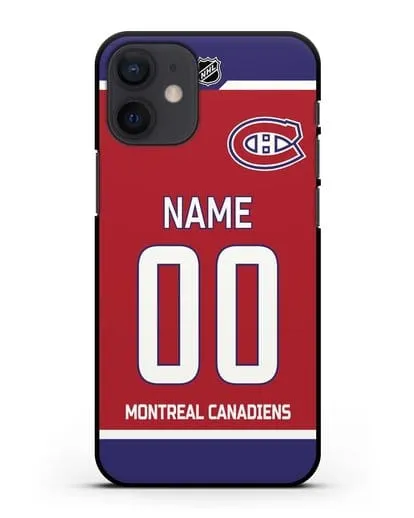 Чехол ХК Монреаль Канадиенс с фамилией и номером красная форма силиконовый для iPhone 12 mini