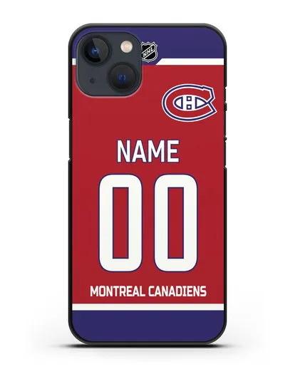 Чехол ХК Монреаль Канадиенс с фамилией и номером красная форма силиконовый для iPhone 13 Mini
