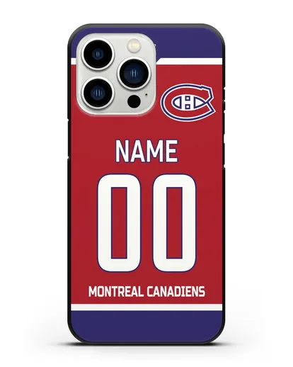 Чехол ХК Монреаль Канадиенс с фамилией и номером красная форма силиконовый для iPhone 13 Pro