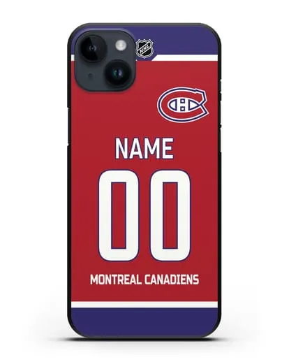 Чехол ХК Монреаль Канадиенс с фамилией и номером красная форма силиконовый для iPhone 14 Plus