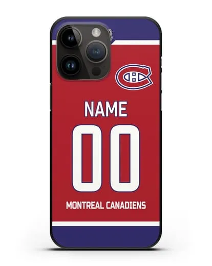 Чехол ХК Монреаль Канадиенс с фамилией и номером красная форма силиконовый для iPhone 14 Pro Max