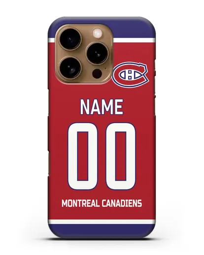 Чехол ХК Монреаль Канадиенс с фамилией и номером красная форма силиконовый для iPhone 16 Pro