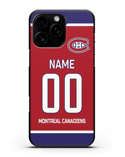 Чехол ХК Монреаль Канадиенс с фамилией и номером красная форма силиконовый для iPhone 16 Pro Max