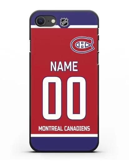 Чехол ХК Монреаль Канадиенс с фамилией и номером красная форма силиконовый для iPhone SE 2020