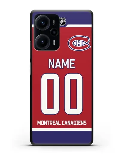 Чехол ХК Монреаль Канадиенс с фамилией и номером красная форма силиконовый для Xiaomi Poco F5