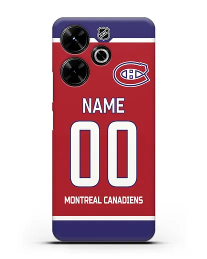 Чехол ХК Монреаль Канадиенс с фамилией и номером красная форма силиконовый для Xiaomi Poco M6