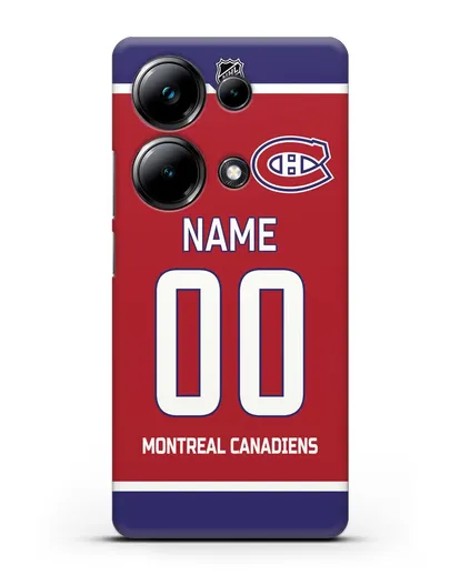 Чехол ХК Монреаль Канадиенс с фамилией и номером красная форма силиконовый для Xiaomi Poco M6 Pro