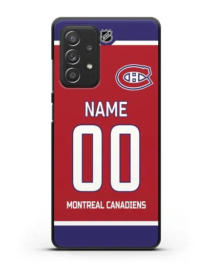 Чехол ХК Монреаль Канадиенс с фамилией и номером красная форма силиконовый для Samsung Galaxy A53