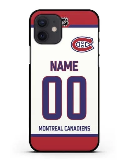 Чехол ХК Монреаль Канадиенс с фамилией и номером белая форма силиконовый для iPhone 12