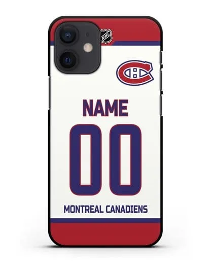 Чехол ХК Монреаль Канадиенс с фамилией и номером белая форма силиконовый для iPhone 12 mini