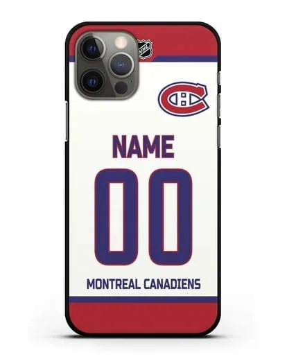 Чехол ХК Монреаль Канадиенс с фамилией и номером белая форма силиконовый для iPhone 12 Pro