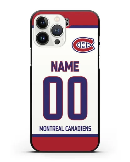 Чехол ХК Монреаль Канадиенс с фамилией и номером белая форма силиконовый для iPhone 13 Pro Max