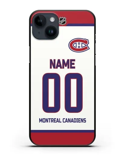 Чехол ХК Монреаль Канадиенс с фамилией и номером белая форма силиконовый для iPhone 14 Plus