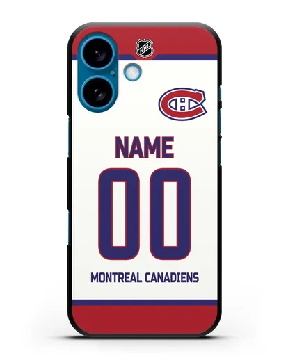 Чехол ХК Монреаль Канадиенс с фамилией и номером белая форма силиконовый для iPhone 16