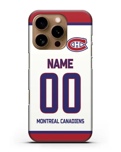 Чехол ХК Монреаль Канадиенс с фамилией и номером белая форма силиконовый для iPhone 16 Pro