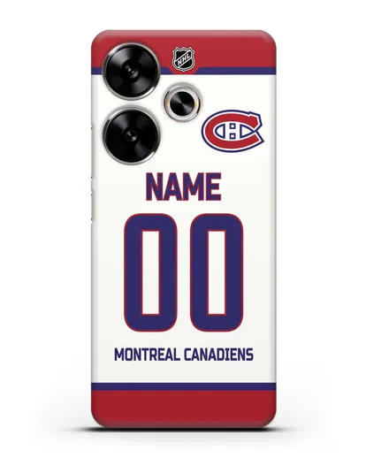 Чехол ХК Монреаль Канадиенс с фамилией и номером белая форма силиконовый для Xiaomi Poco F6
