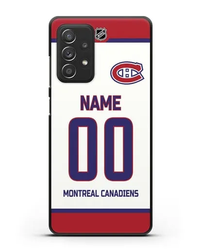 Чехол ХК Монреаль Канадиенс с фамилией и номером белая форма силиконовый для Samsung Galaxy A53