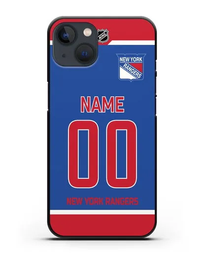 Чехол ХК Нью-Йорк Рейнджерс с фамилией и номером синяя форма силиконовый для iPhone 13