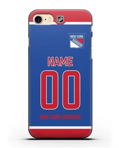 Чехол ХК Нью-Йорк Рейнджерс с фамилией и номером синяя форма силиконовый для iPhone 8