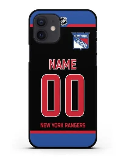 Чехол ХК Нью-Йорк Рейнджерс с фамилией и номером черная форма силиконовый для iPhone 12