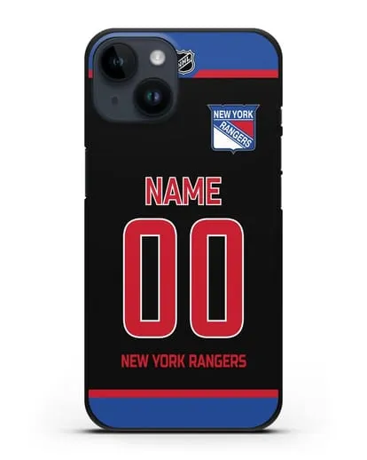 Чехол ХК Нью-Йорк Рейнджерс с фамилией и номером черная форма силиконовый для iPhone 14
