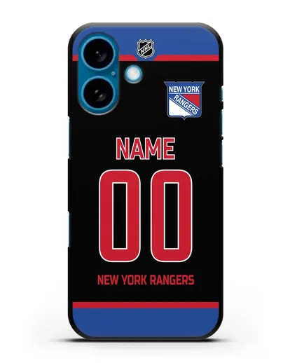 Чехол ХК Нью-Йорк Рейнджерс с фамилией и номером черная форма силиконовый для iPhone 16