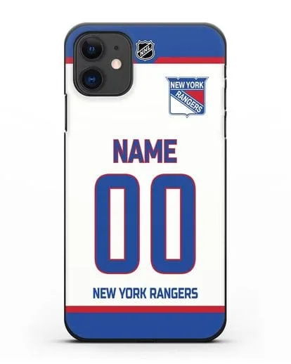 Чехол ХК Нью-Йорк Рейнджерс с фамилией и номером белая форма силиконовый для iPhone 11
