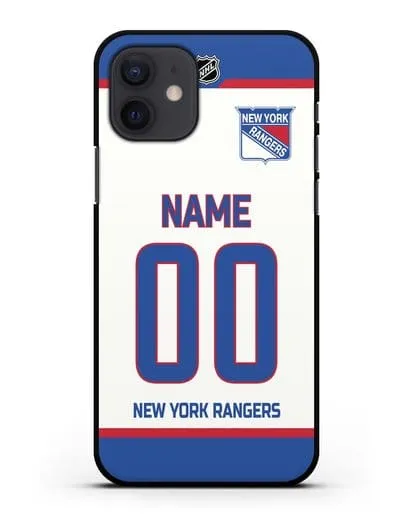Чехол ХК Нью-Йорк Рейнджерс с фамилией и номером белая форма силиконовый для iPhone 12