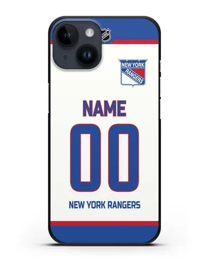 Чехол ХК Нью-Йорк Рейнджерс с фамилией и номером белая форма силиконовый для iPhone 14