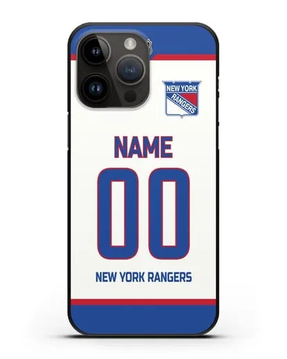 Чехол ХК Нью-Йорк Рейнджерс с фамилией и номером белая форма силиконовый для iPhone 14 Pro Max