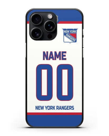 Чехол ХК Нью-Йорк Рейнджерс с фамилией и номером белая форма силиконовый для iPhone 15 Pro Max