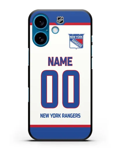 Чехол ХК Нью-Йорк Рейнджерс с фамилией и номером белая форма силиконовый для iPhone 16