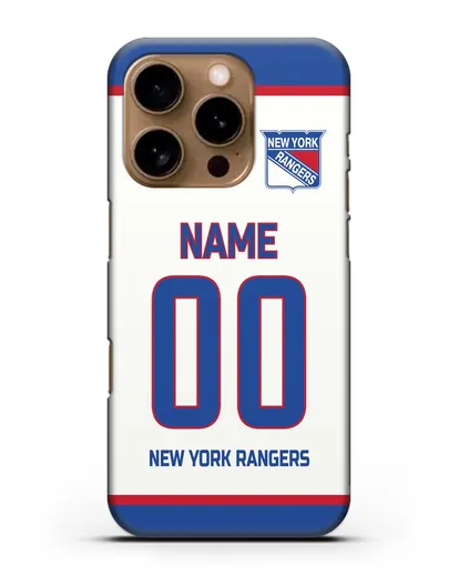 Чехол ХК Нью-Йорк Рейнджерс с фамилией и номером белая форма силиконовый для iPhone 16 Pro