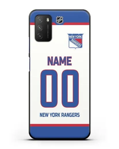 Чехол ХК Нью-Йорк Рейнджерс с фамилией и номером белая форма силиконовый для Xiaomi Poco M3