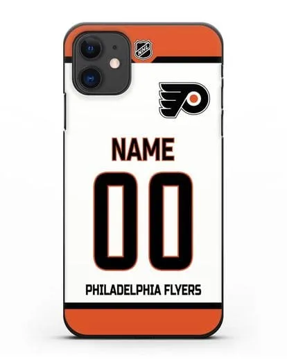 Чехол ХК Филадельфия Флайерз с фамилией и номером белая форма силиконовый для iPhone 11