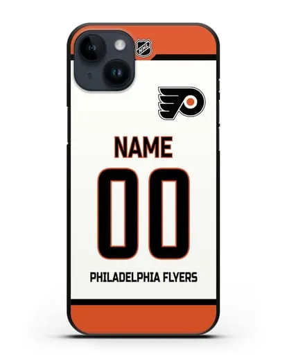 Чехол ХК Филадельфия Флайерз с фамилией и номером белая форма силиконовый для iPhone 14 Plus