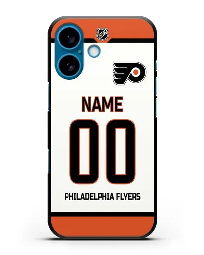 Чехол ХК Филадельфия Флайерз с фамилией и номером белая форма силиконовый для iPhone 16