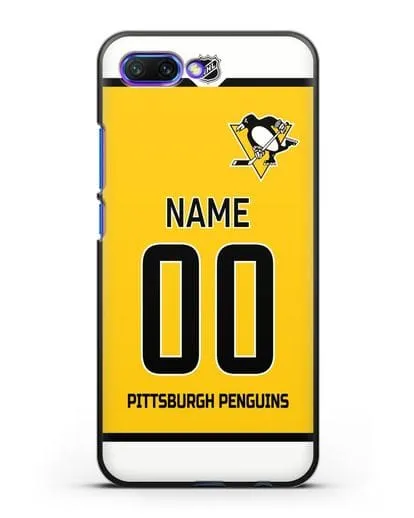 Чехол ХК Питтсбург Пингвинз с фамилией и номером желтая форма силиконовый для Honor 10