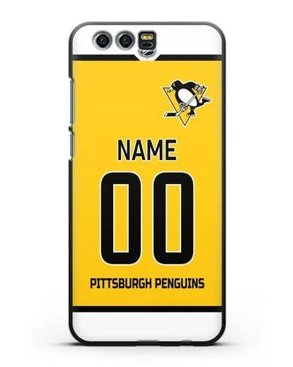 Чехол ХК Питтсбург Пингвинз с фамилией и номером желтая форма силиконовый для Honor 9