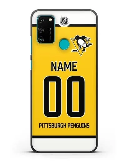 Чехол ХК Питтсбург Пингвинз с фамилией и номером желтая форма силиконовый для Honor 9A