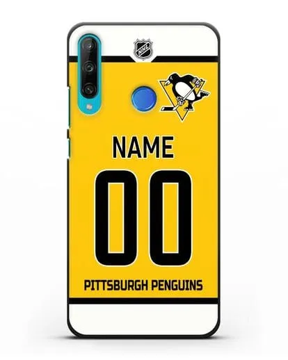 Чехол ХК Питтсбург Пингвинз с фамилией и номером желтая форма силиконовый для Honor 9C