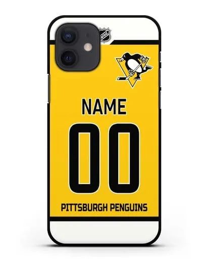 Чехол ХК Питтсбург Пингвинз с фамилией и номером желтая форма силиконовый для iPhone 12