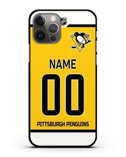 Чехол ХК Питтсбург Пингвинз с фамилией и номером желтая форма силиконовый для iPhone 12 Pro