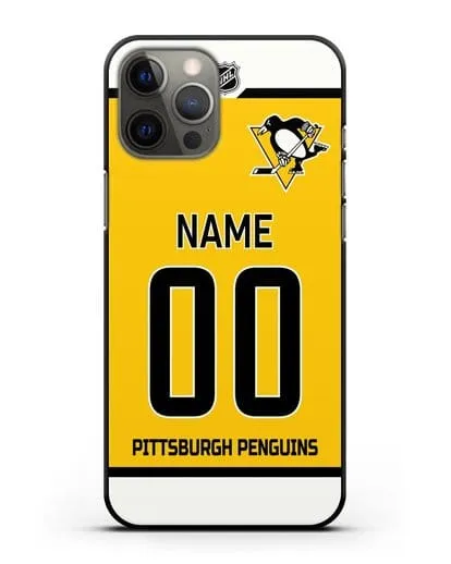 Чехол ХК Питтсбург Пингвинз с фамилией и номером желтая форма силиконовый для iPhone 12 Pro Max